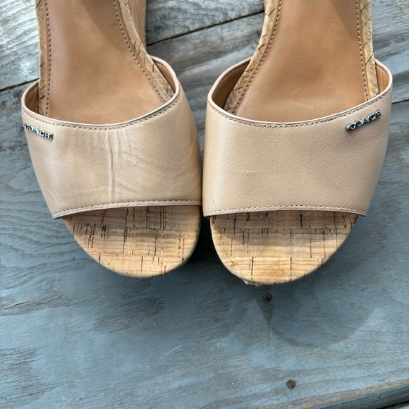 Coach Becka taupe ankle wrap kork wedge sandals | size 9.5 - Picture 6 of 13